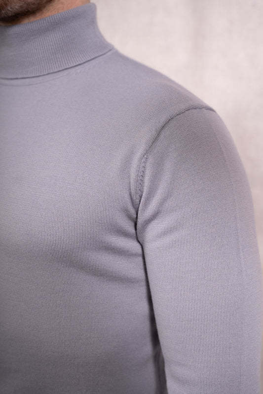 Rollkragen hellgrau Merino